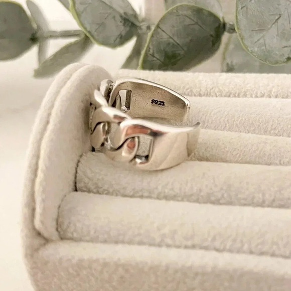 925 Sterling Silver Chunky Chain Link Ring Minimalist Curb Chain Ring - Picture 11 of 11